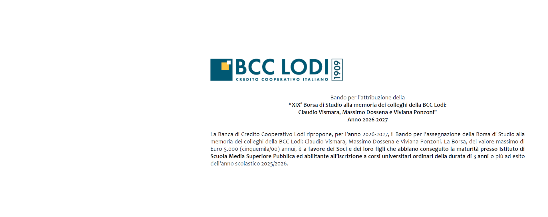 Borsa di Studio 2026/2027 